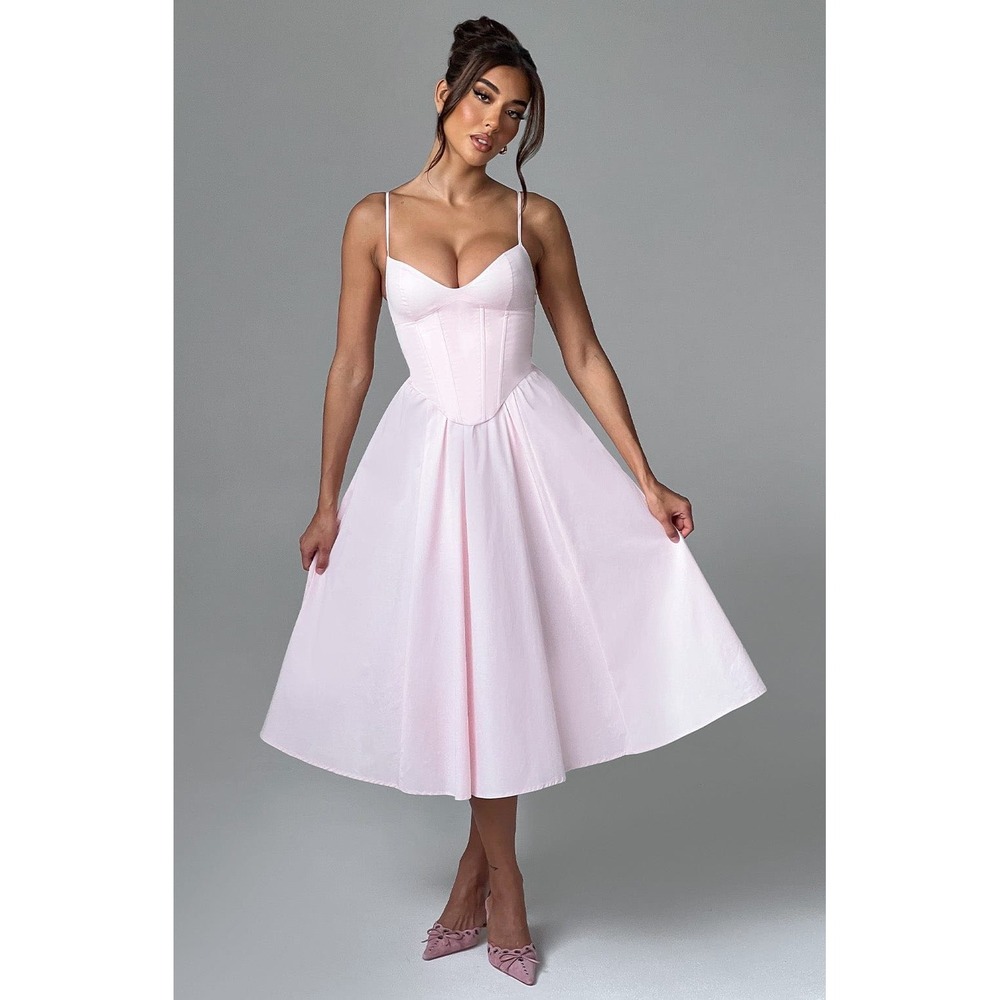 Babyboo Fashion Mariella Midi Dress Blush Pink Corset Lace Up Back Size XS